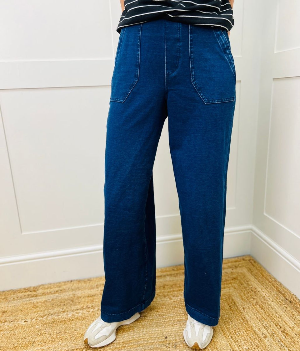 Dark Denim Casual Wide Leg Trousers