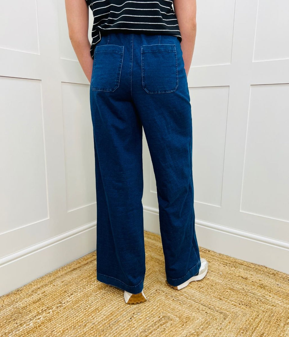 Dark Denim Casual Wide Leg Trousers