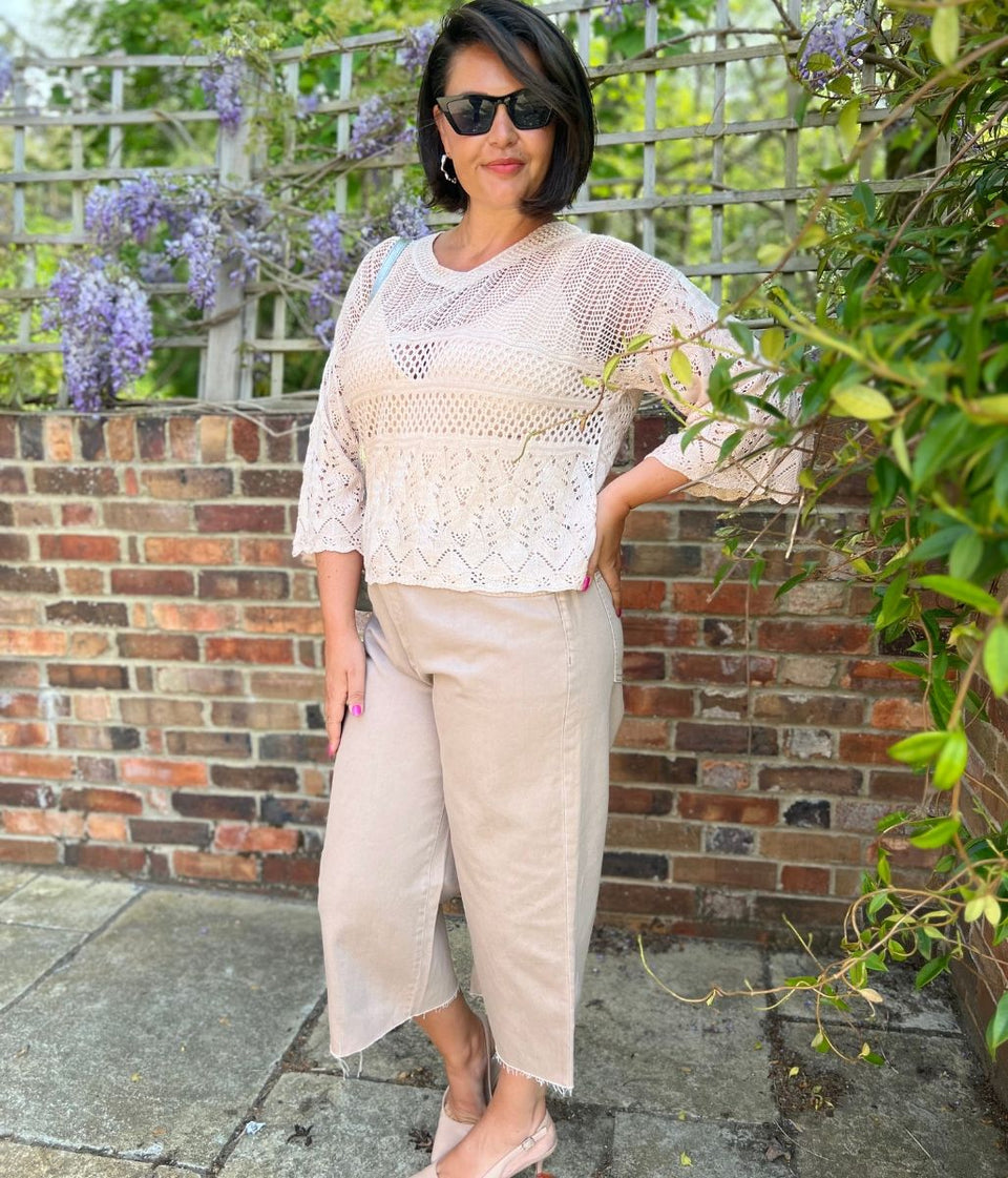 Natural Wide Leg Cropped Jeans