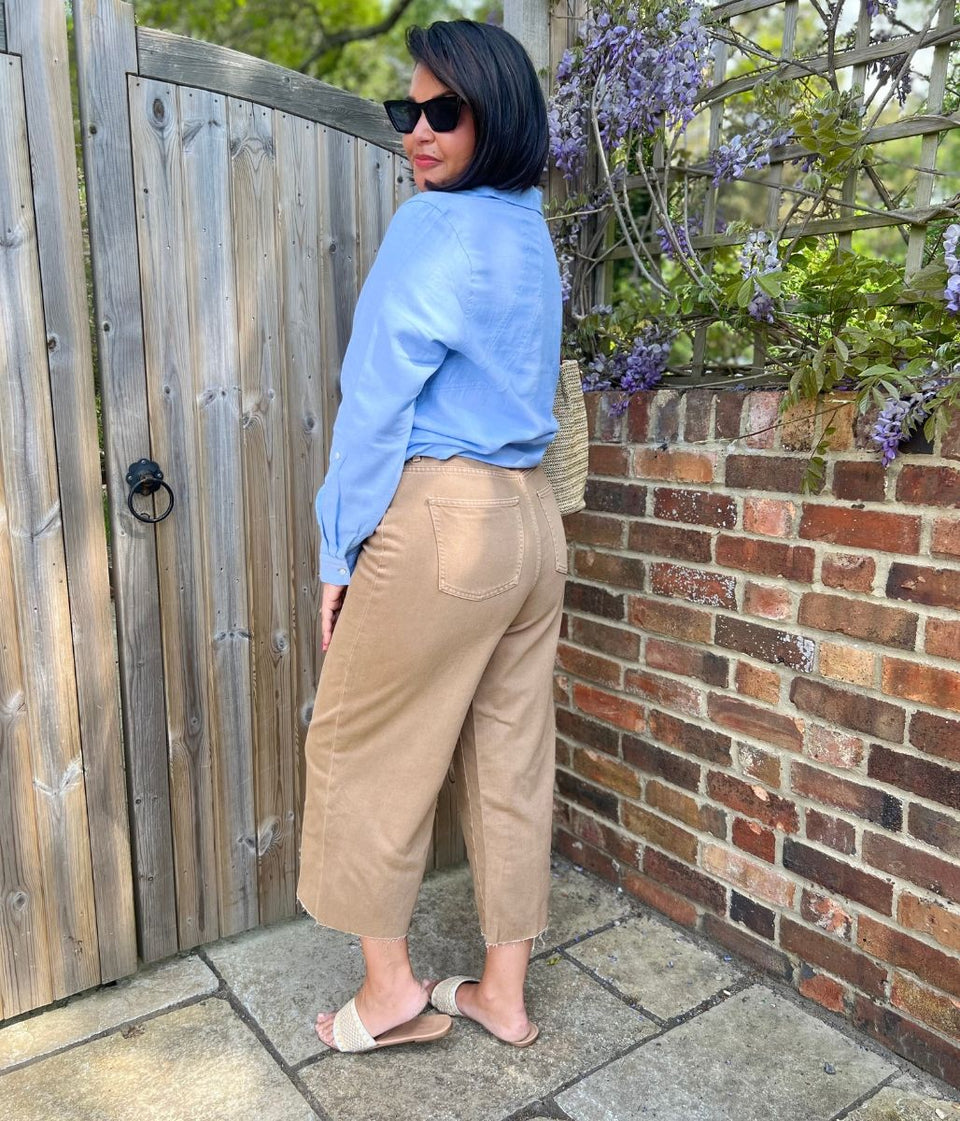 Tan Wide Leg Cropped Jeans