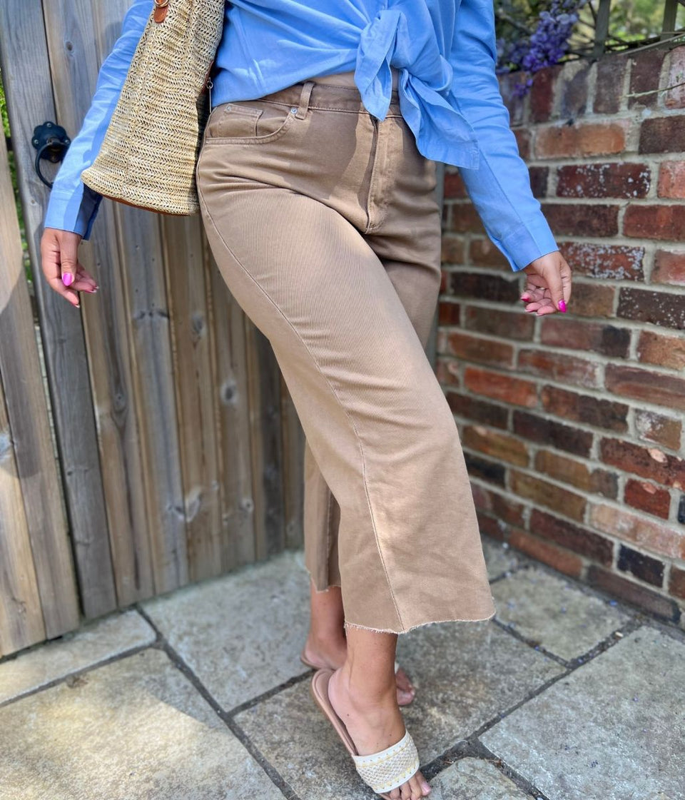 Tan Wide Leg Cropped Jeans