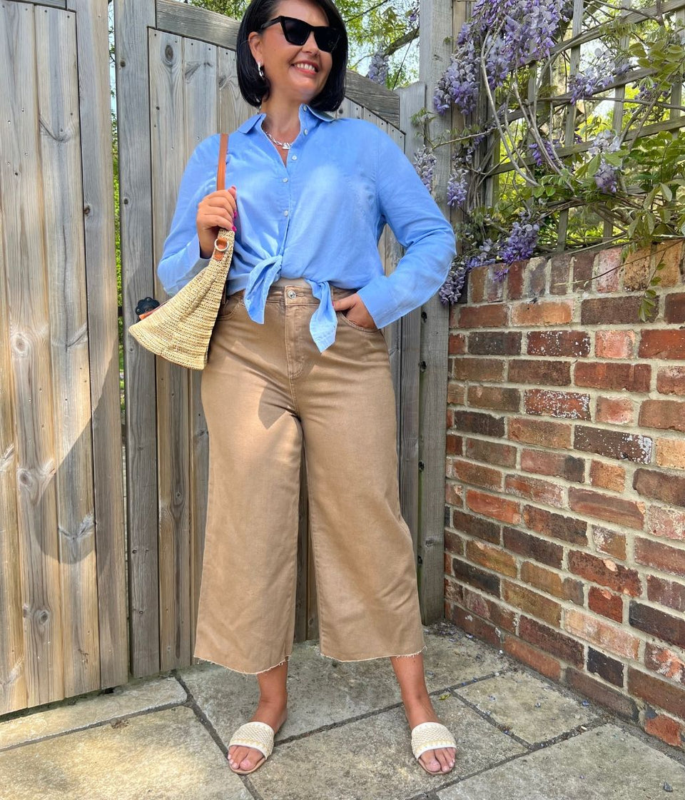 Tan Wide Leg Cropped Jeans