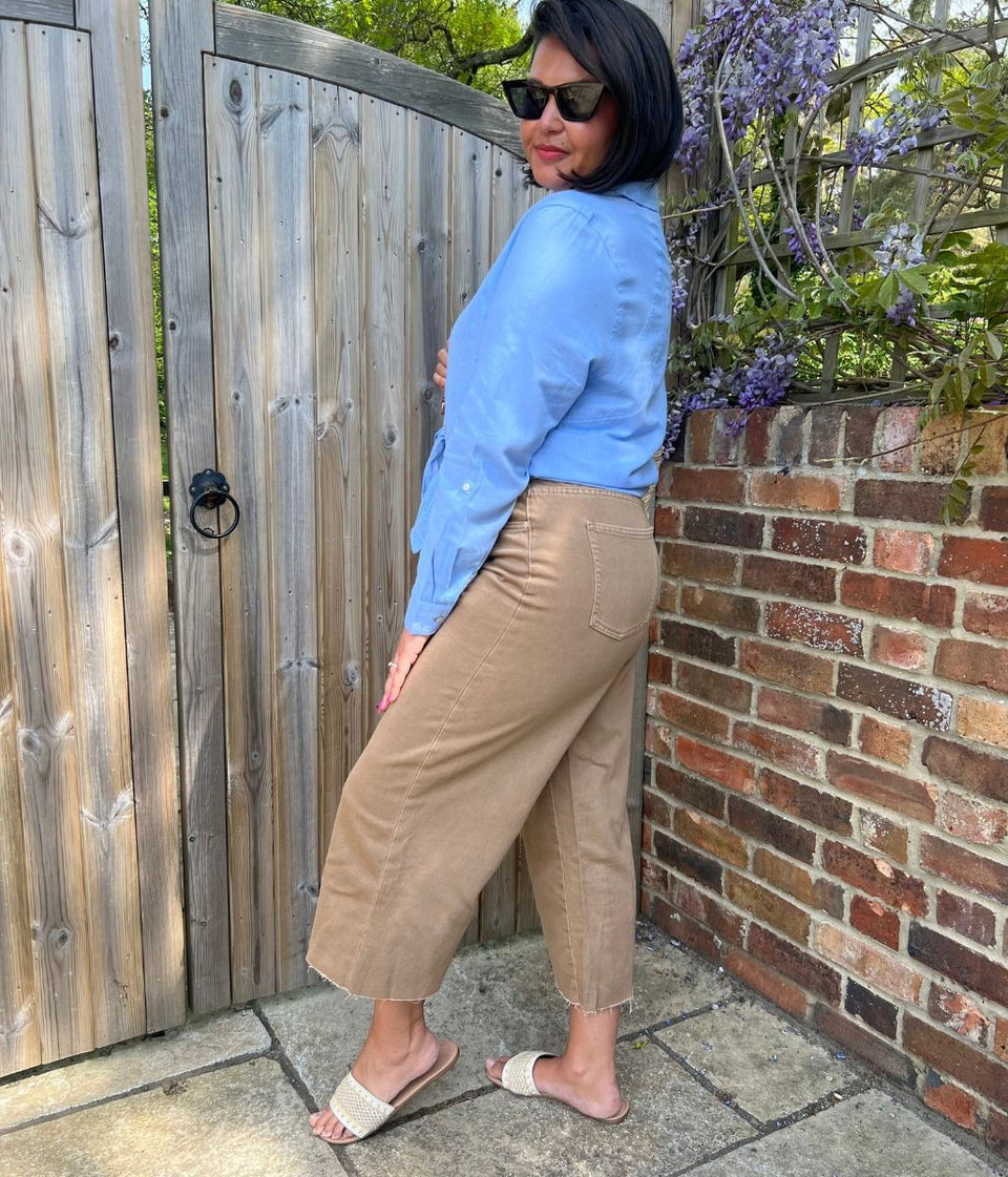 Tan Wide Leg Cropped Jeans