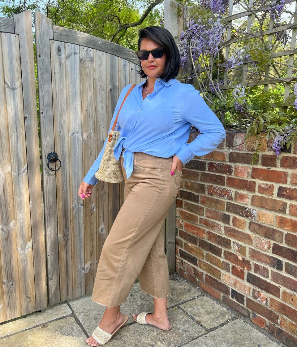 Tan Wide Leg Cropped Jeans