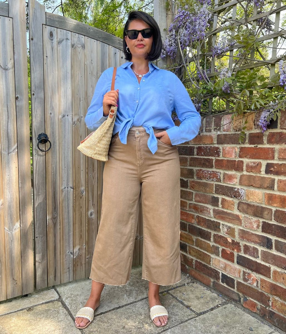 Tan Wide Leg Cropped Jeans