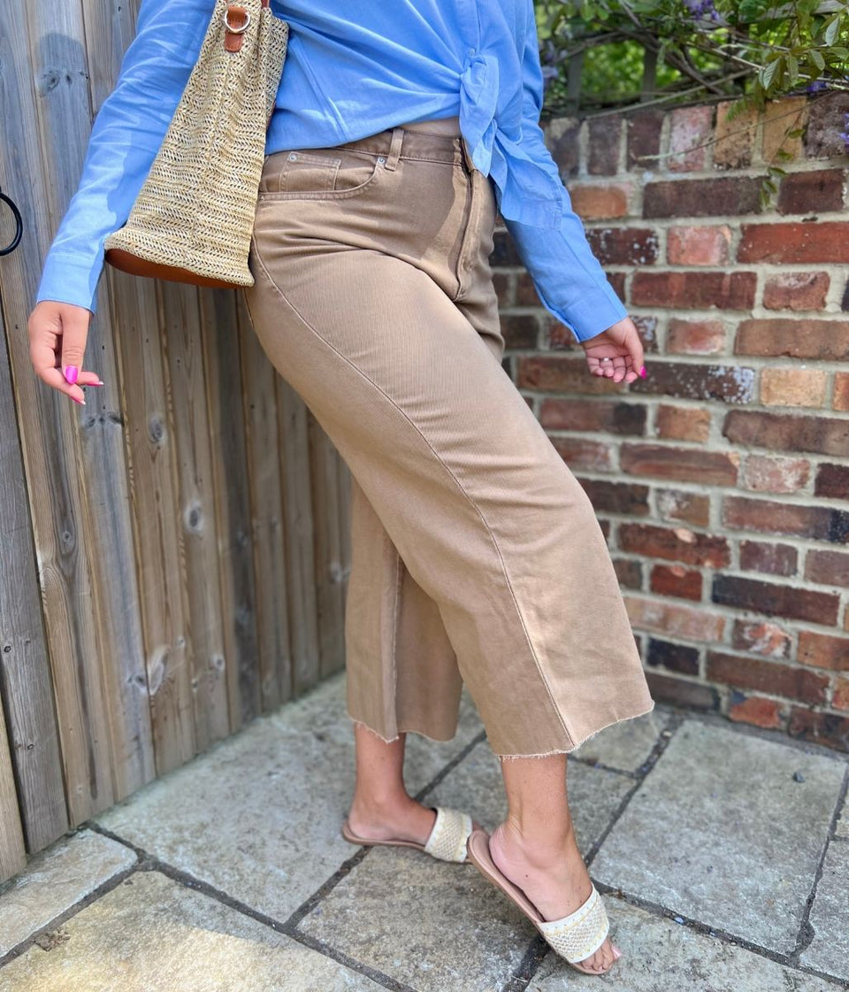 Tan Wide Leg Cropped Jeans