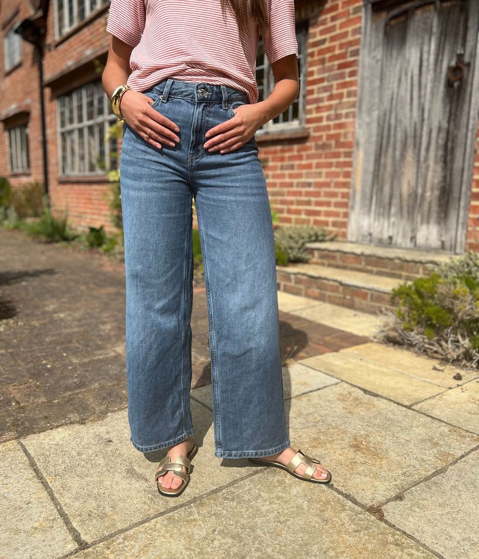 Mid Blue Slouchy Wide Leg Jeans