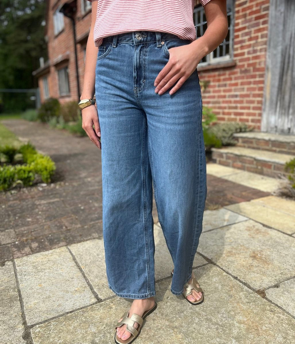 Mid Blue Slouchy Wide Leg Jeans