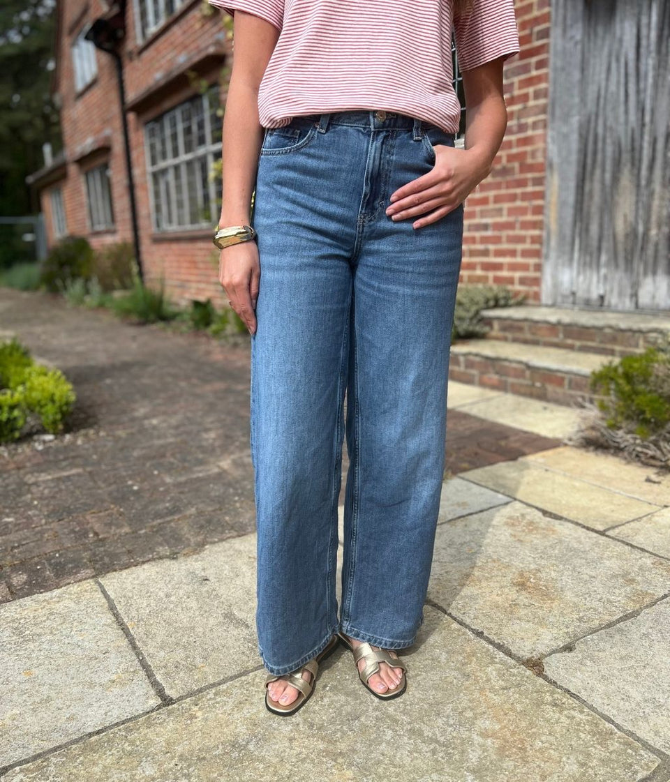 Mid Blue Slouchy Wide Leg Jeans