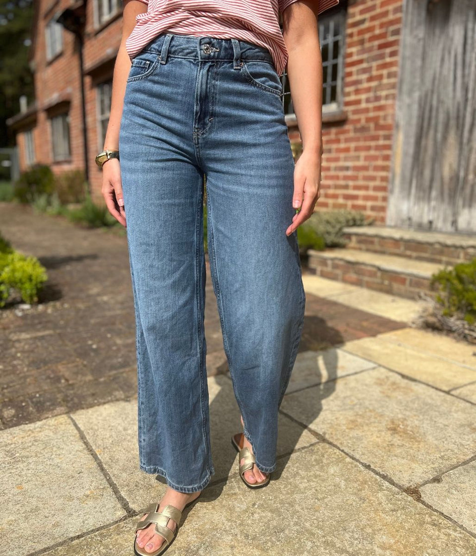 Mid Blue Slouchy Wide Leg Jeans