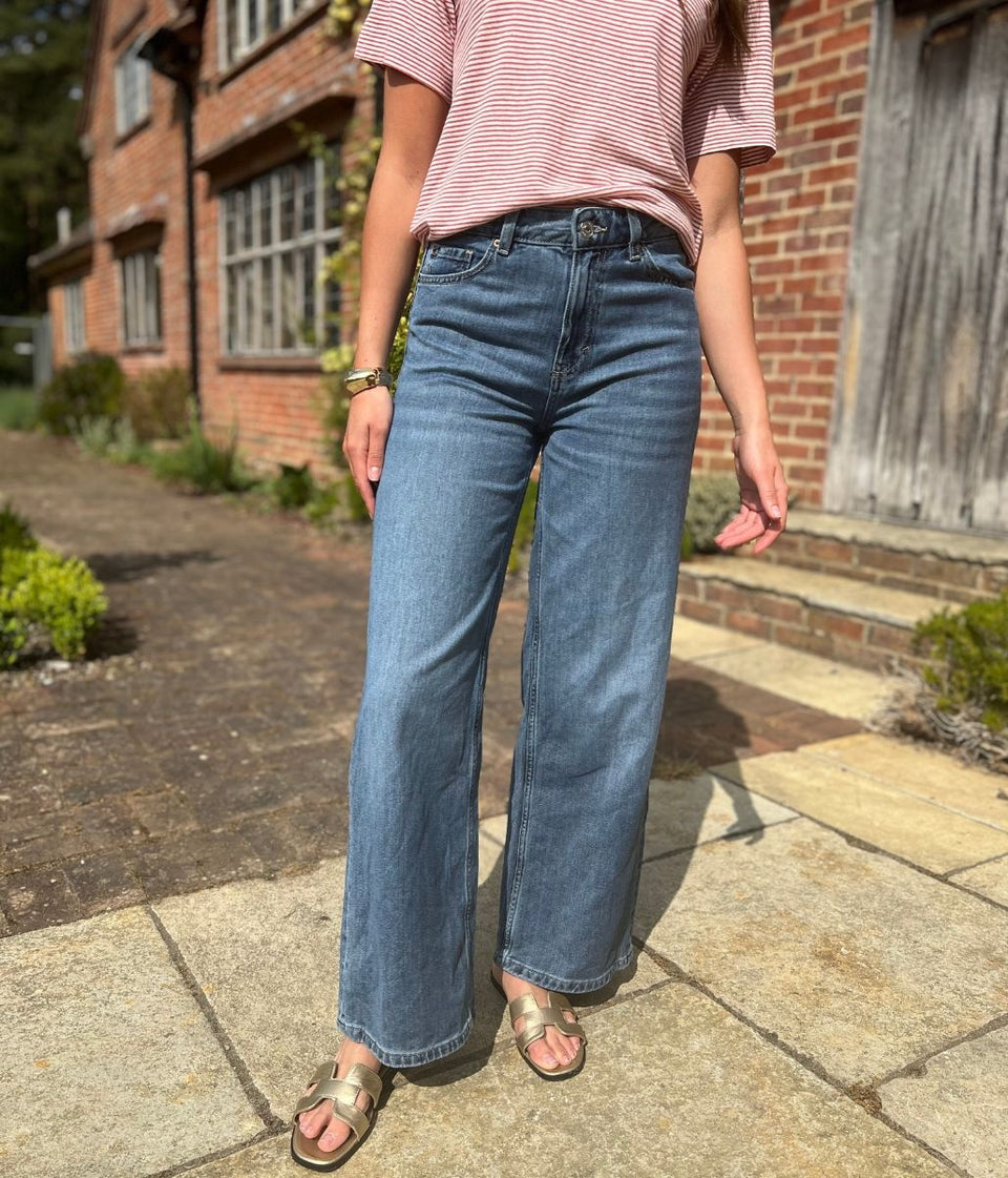 Mid Blue Slouchy Wide Leg Jeans