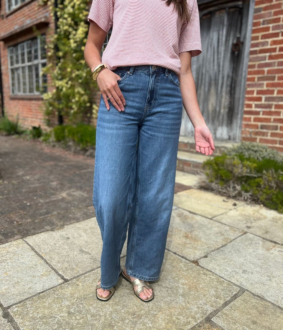 Mid Blue Slouchy Wide Leg Jeans