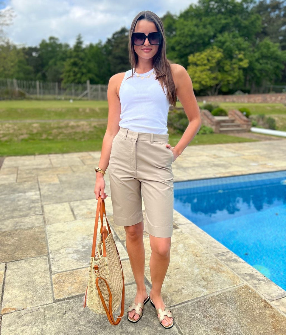 Beige Smart Tailored Shorts