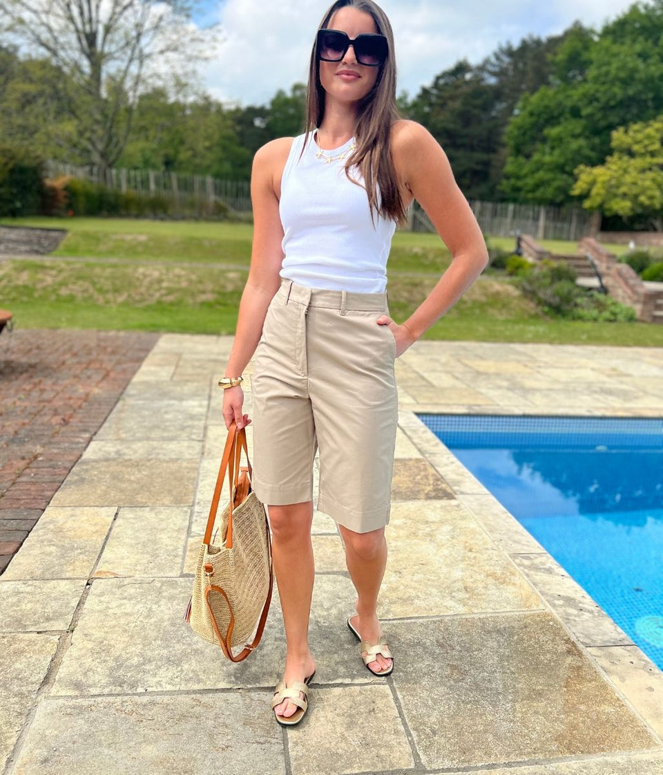 Beige Smart Tailored Shorts