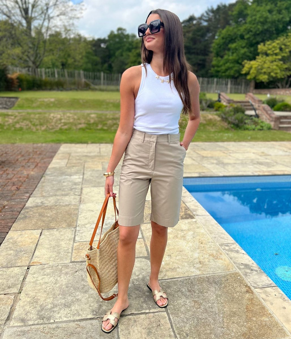 Beige Smart Tailored Shorts