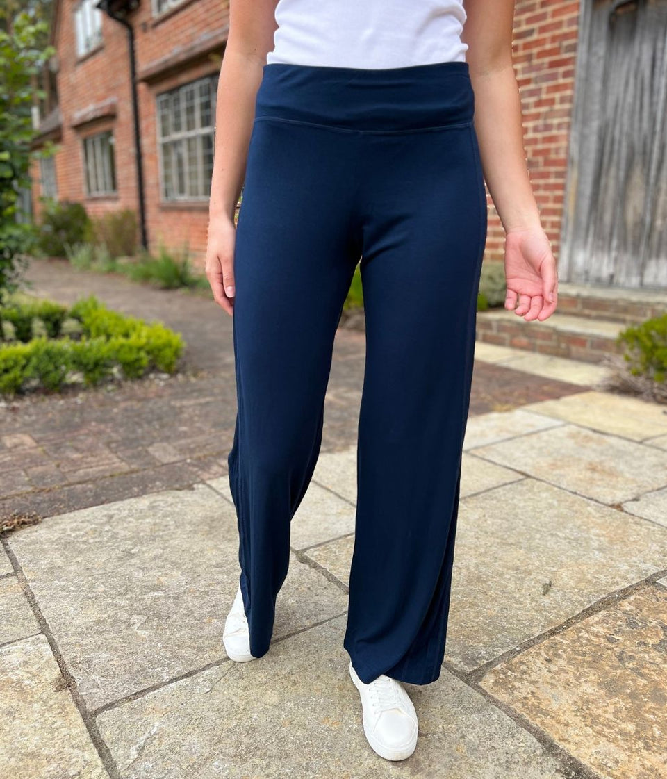 Navy Soft Touch Wide Leg Trousers