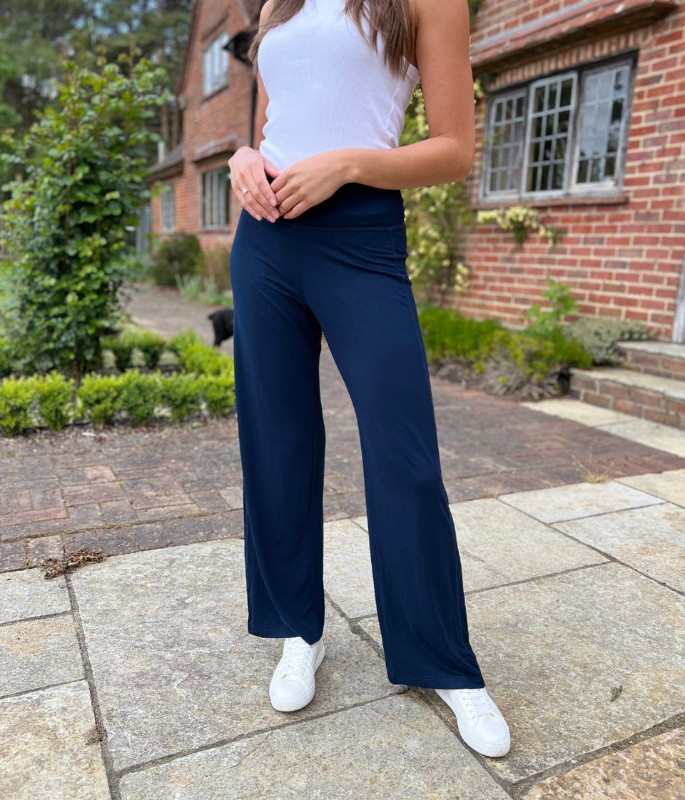 Navy Soft Touch Wide Leg Trousers