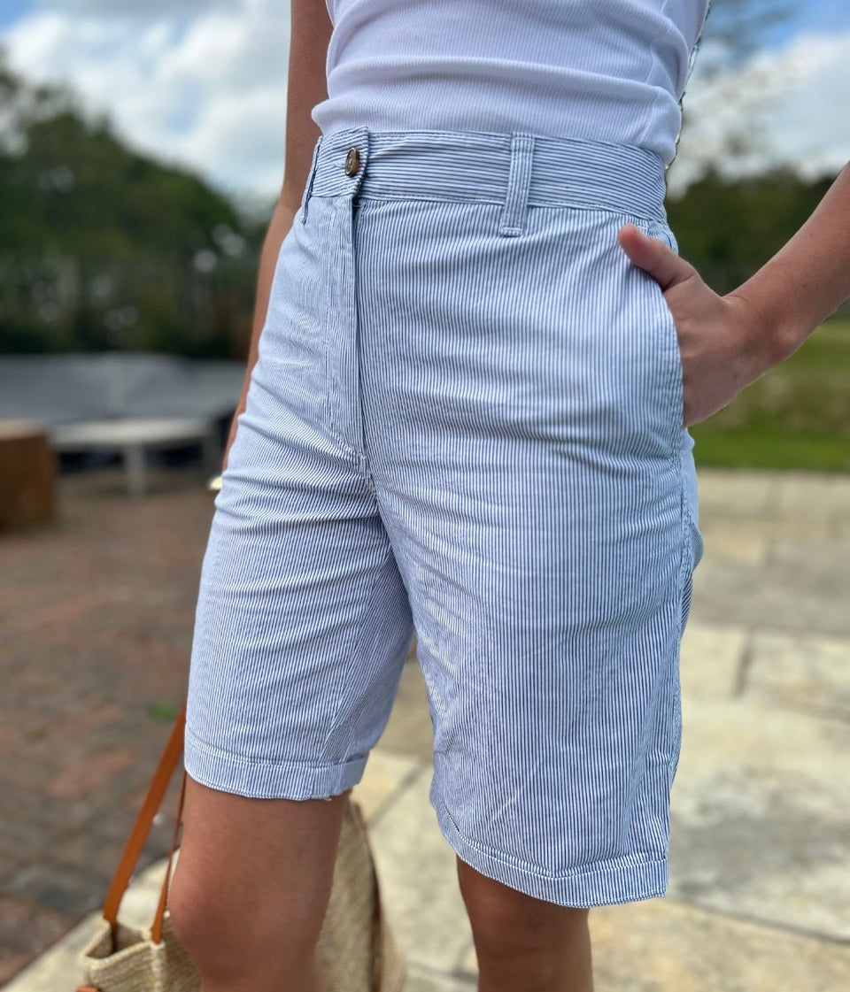 Light Blue Cotton Rich Striped Chino Shorts