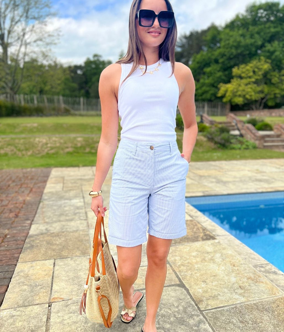 Light Blue Cotton Rich Striped Chino Shorts