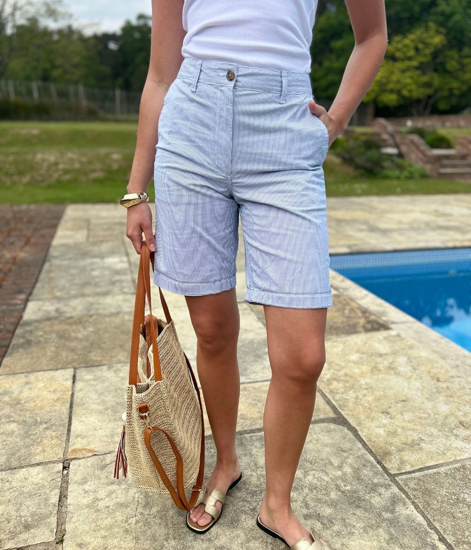 Light Blue Cotton Rich Striped Chino Shorts