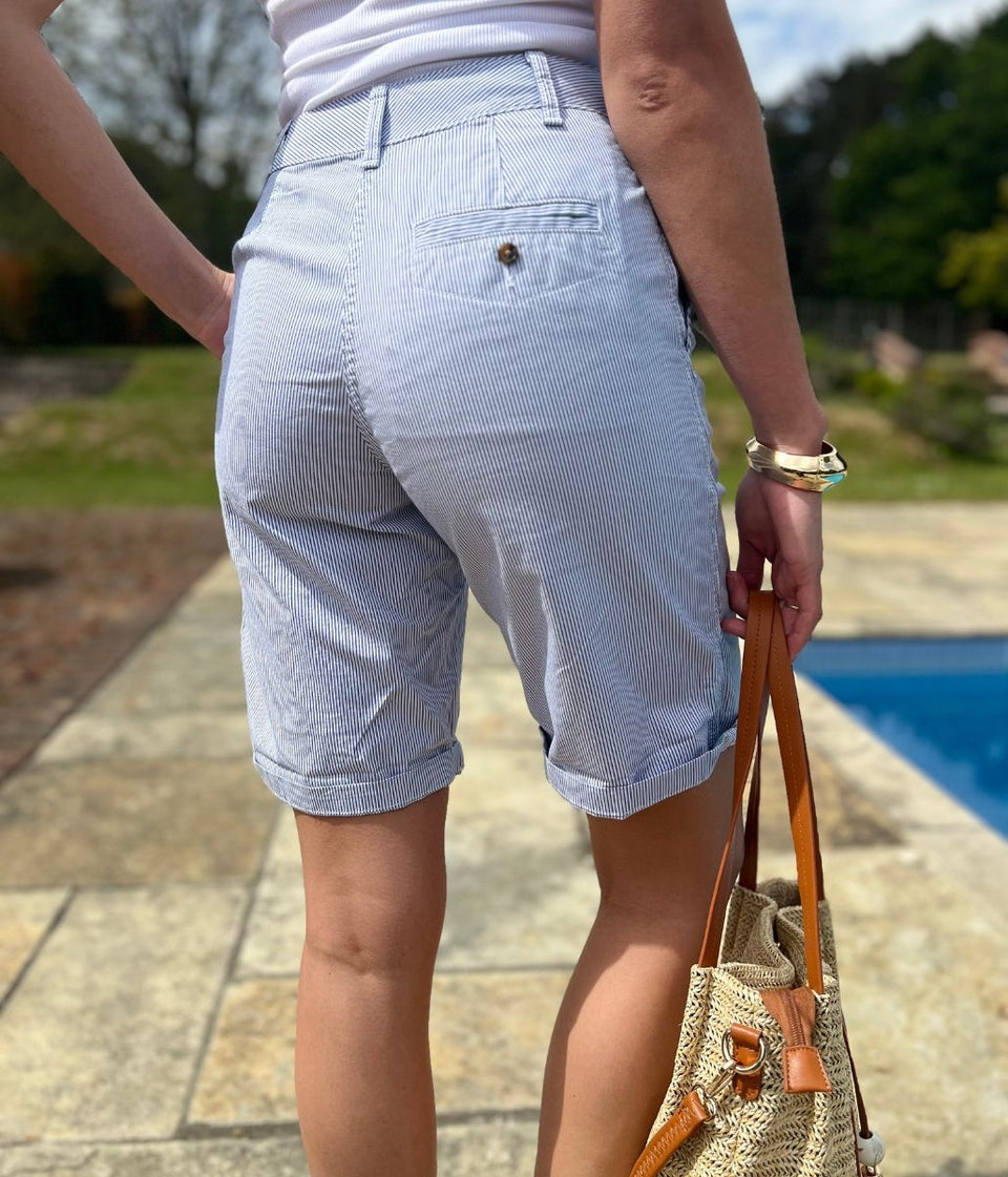 Light Blue Cotton Rich Striped Chino Shorts