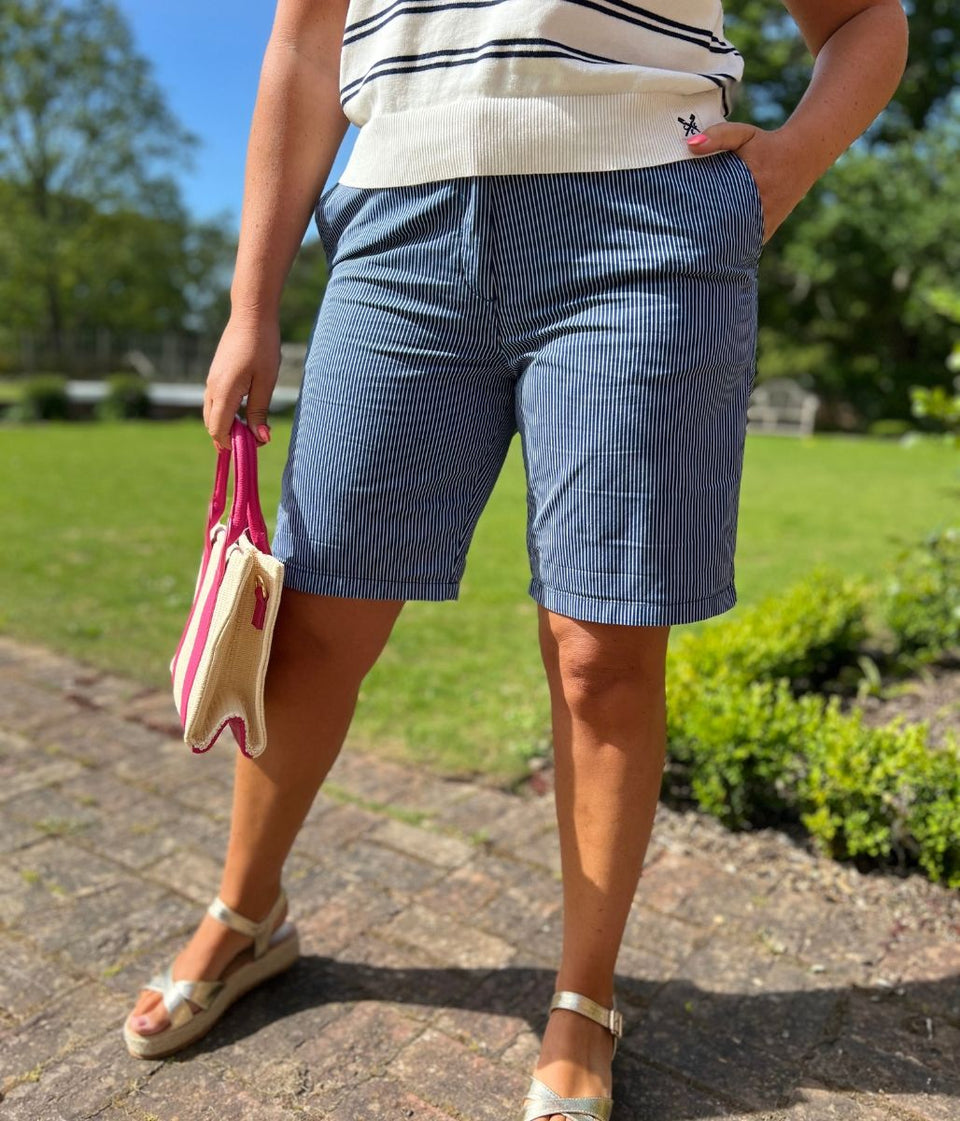 Navy Cotton Rich Striped Chino Shorts