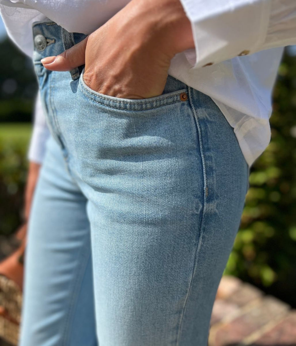 Light Denim High Waisted Cropped Slim Fit Jeans