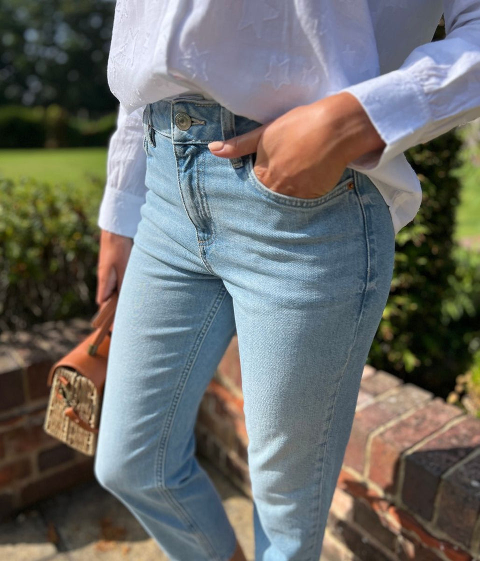 Light Denim High Waisted Cropped Slim Fit Jeans