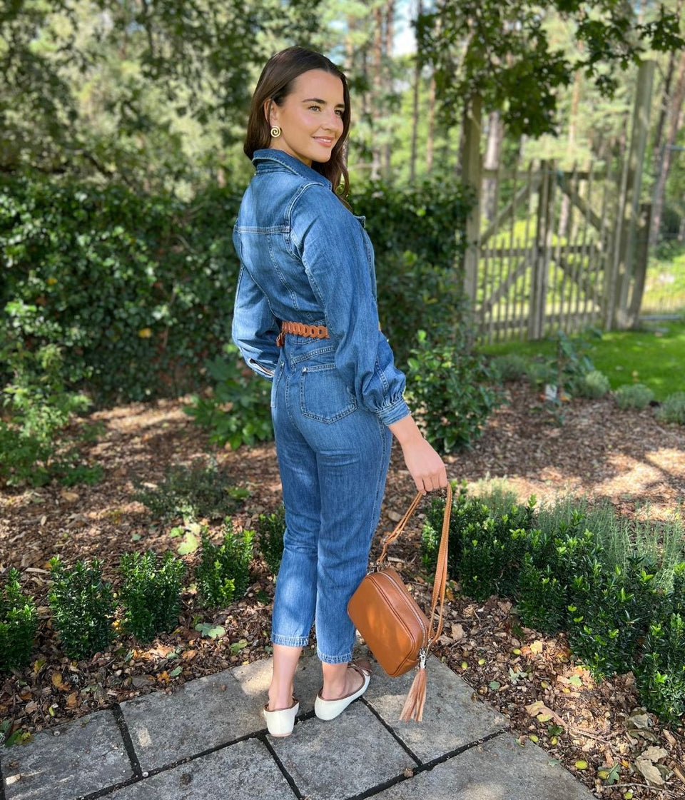 Blue Denim Zipped Cropped Jumpsuit