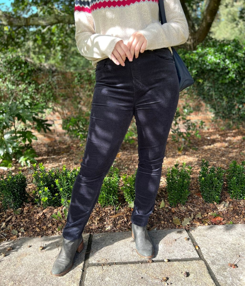 Navy Straight Leg Cord Trousers