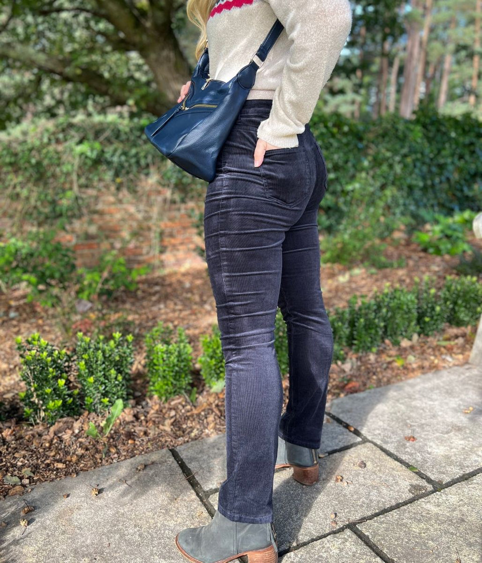 Navy Straight Leg Cord Trousers