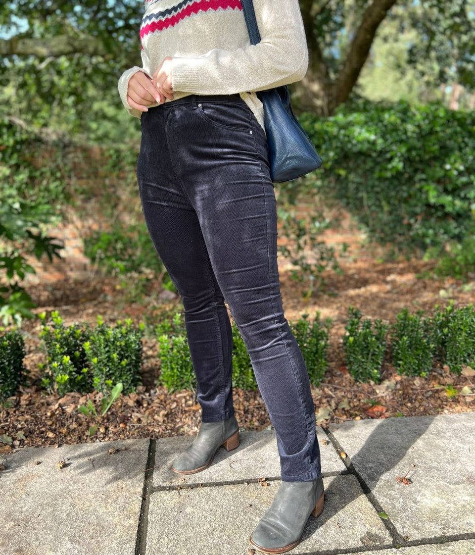 Navy Straight Leg Cord Trousers