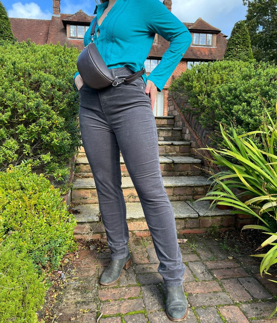 Grey Straight Leg Cord Trousers