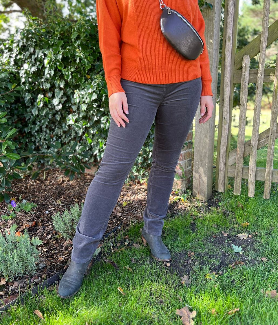 Grey Straight Leg Cord Trousers