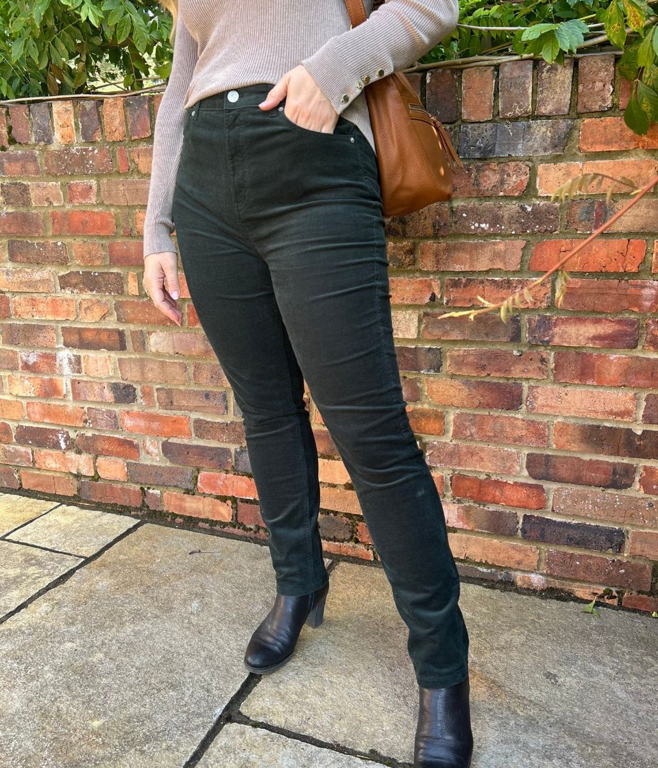Dark Green Straight Leg Cord Trousers