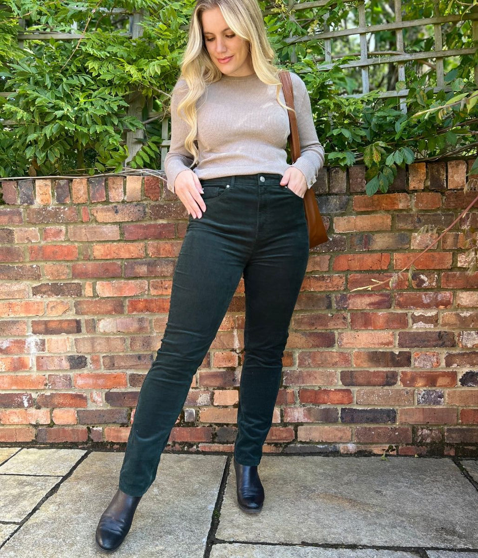 Dark Green Straight Leg Cord Trousers