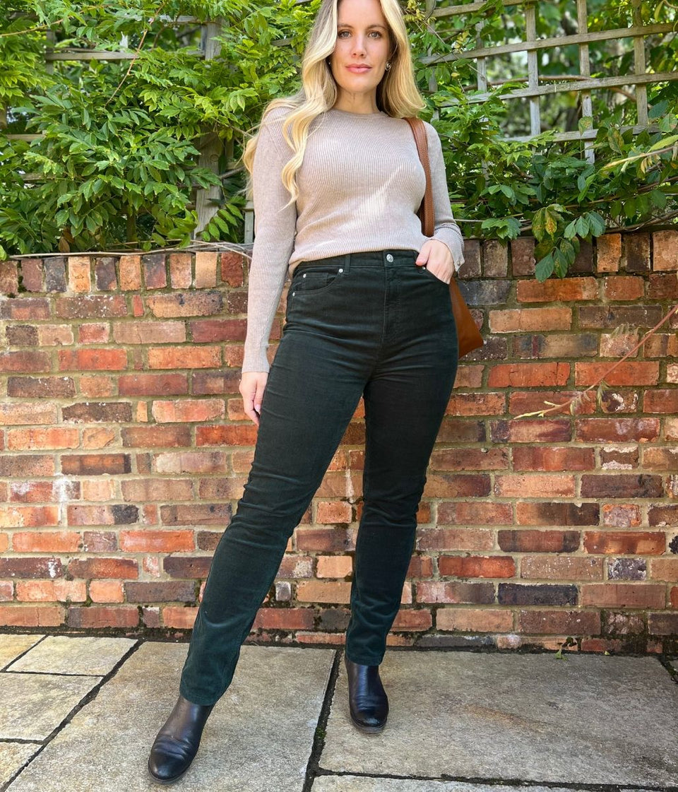 Dark Green Straight Leg Cord Trousers