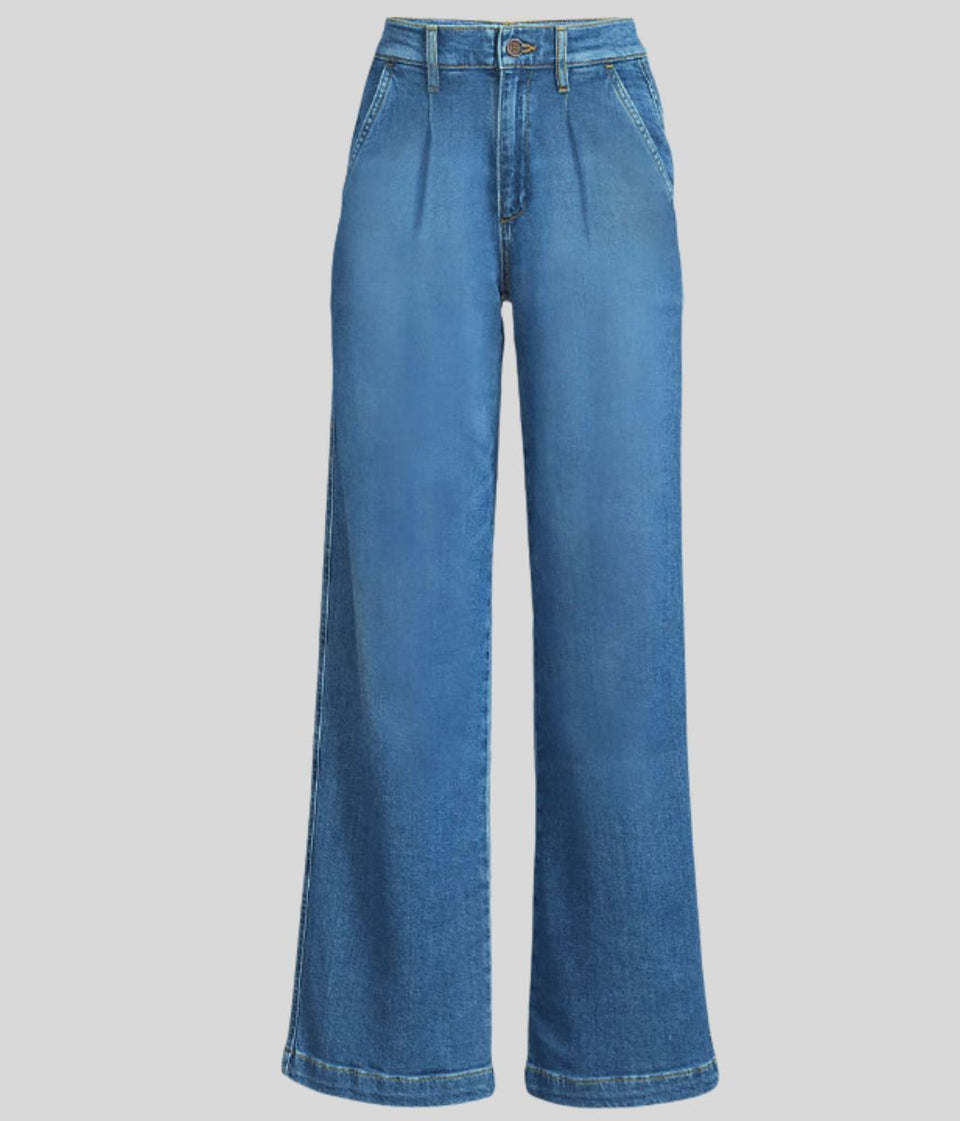 Indigo High Rise Pleated Wide Leg Jeans