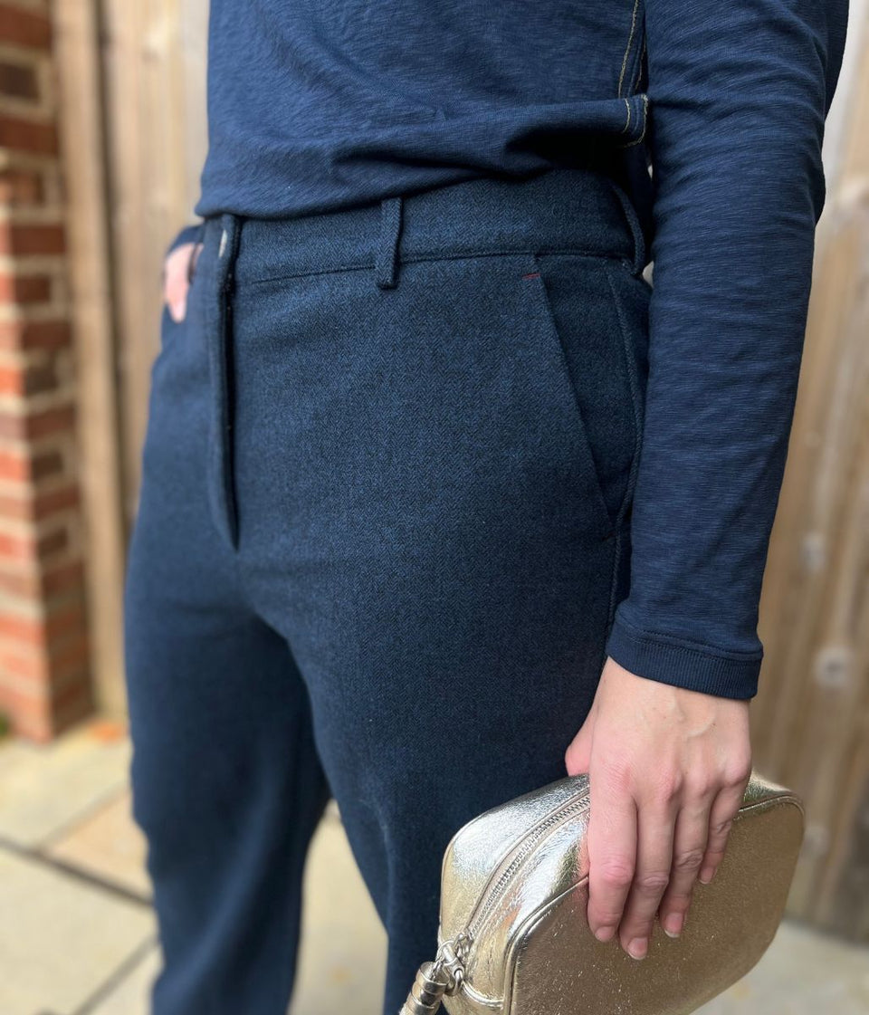 Navy Belle Tweedy Wide Leg Trousers
