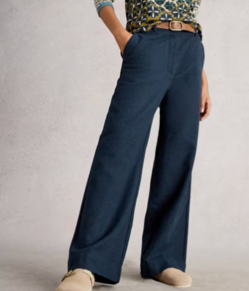 Navy Belle Tweedy Wide Leg Trousers