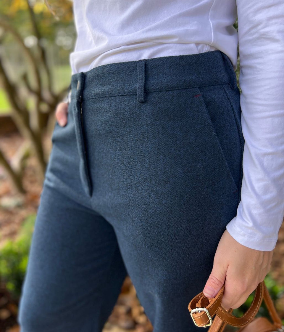 Navy Belle Tweedy Wide Leg Trousers