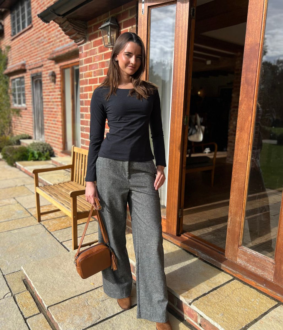 Grey Belle Tweedy Wide Leg Trousers
