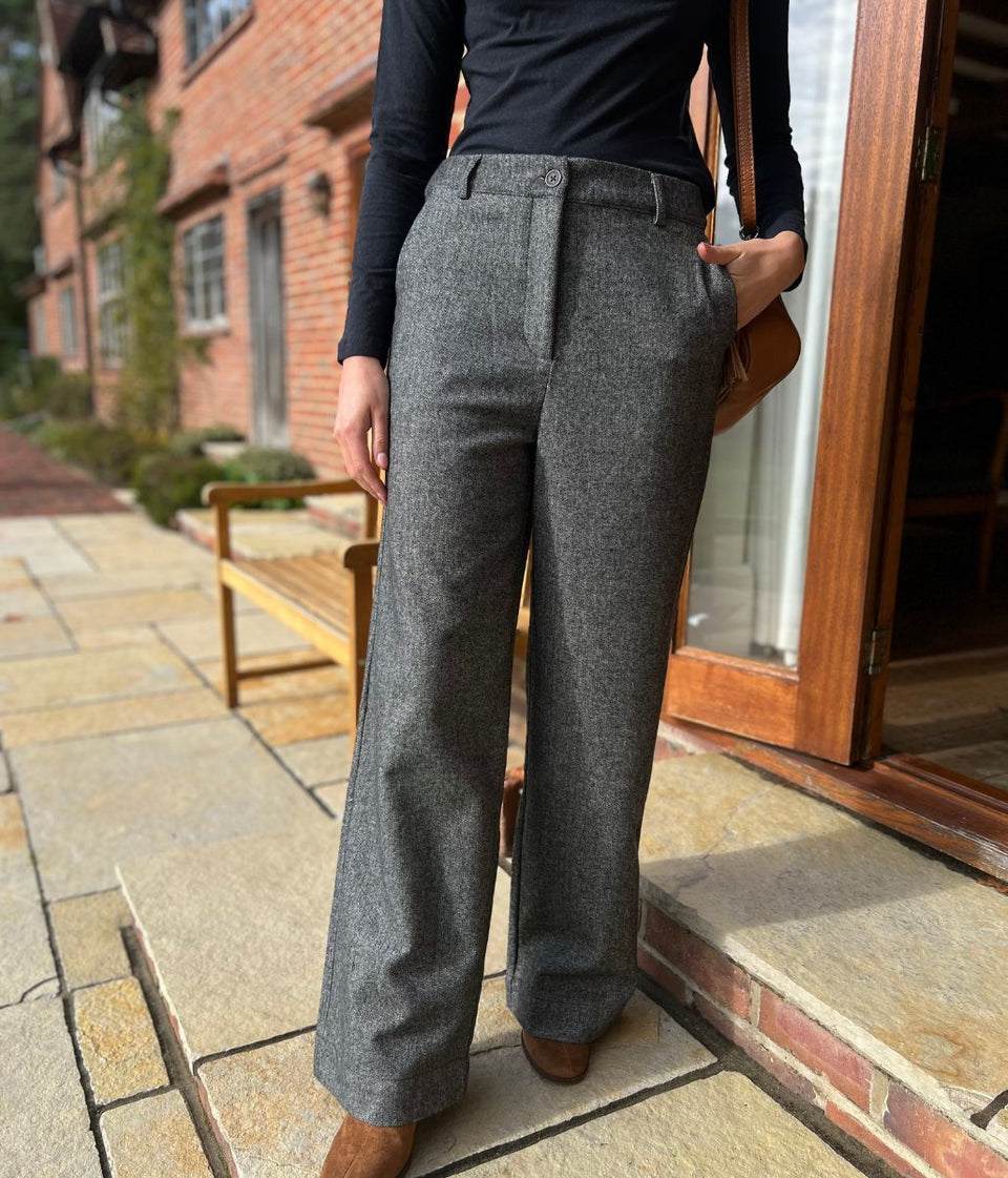 Grey Belle Tweedy Wide Leg Trousers