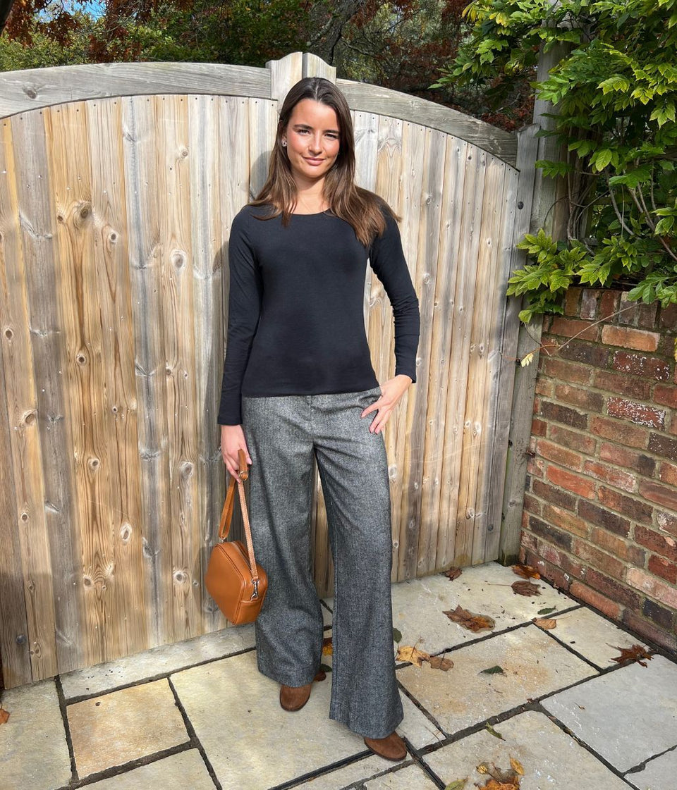 Grey Belle Tweedy Wide Leg Trousers