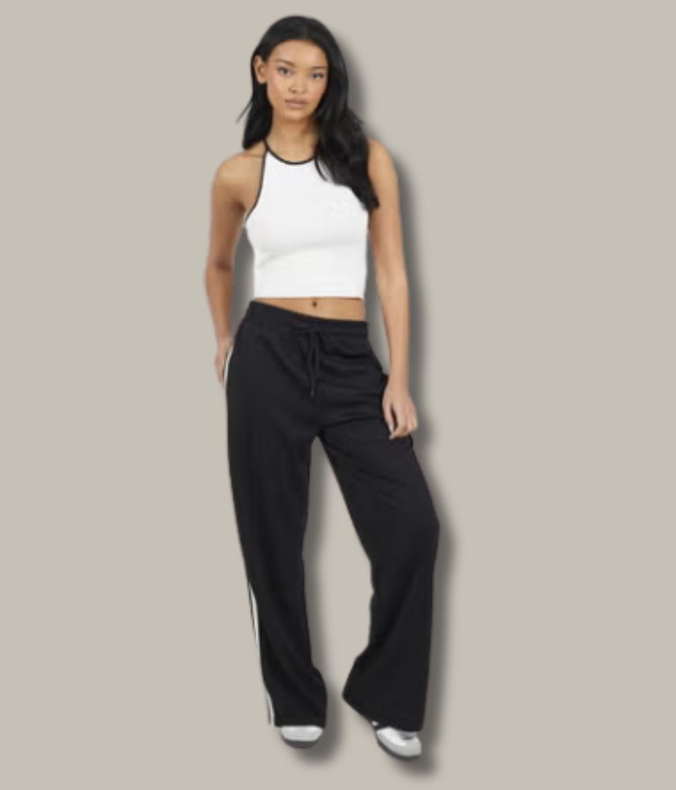 Brave Soul Black Side Stripe Wide Leg Joggers