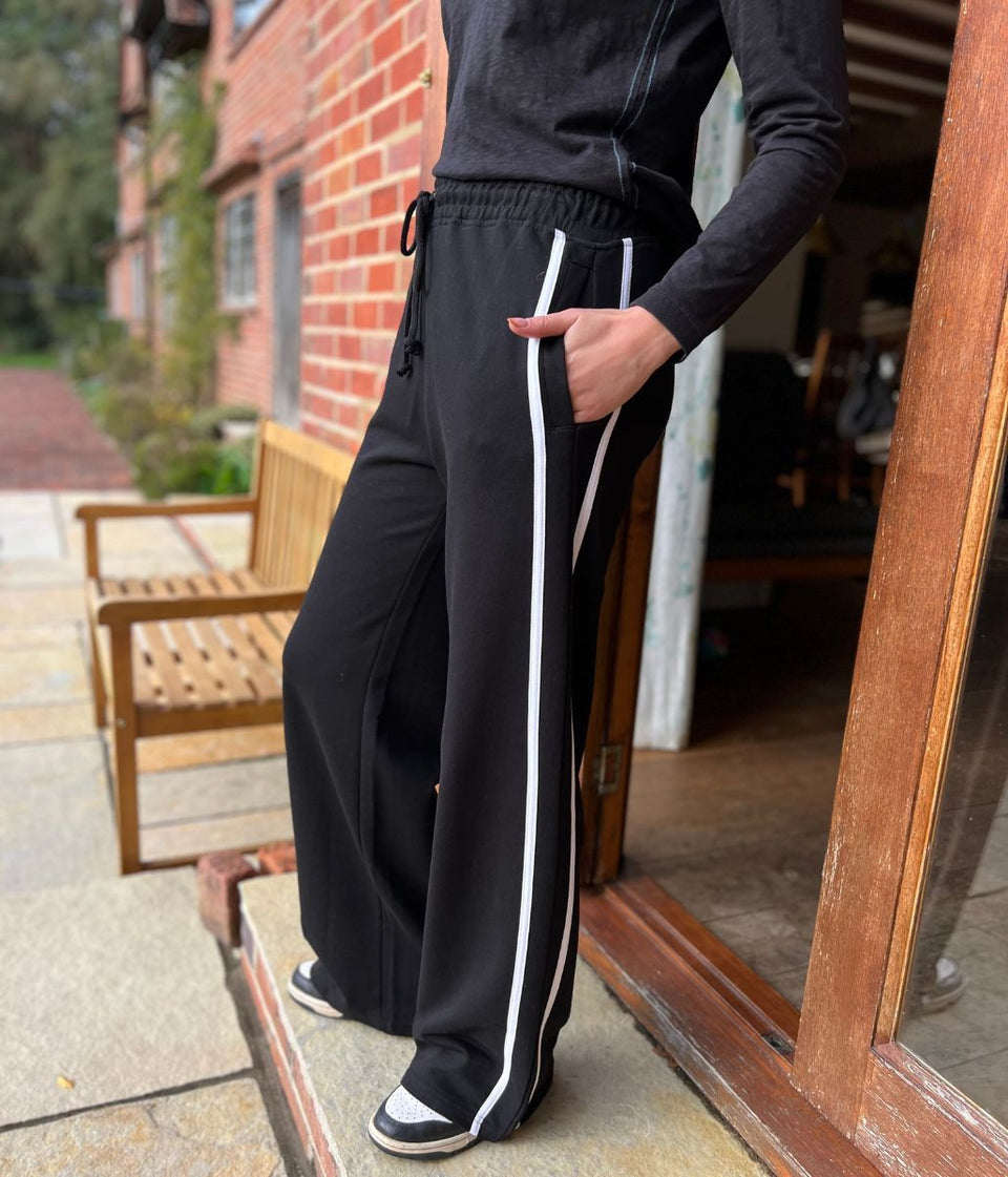 Brave Soul Black Side Stripe Wide Leg Joggers