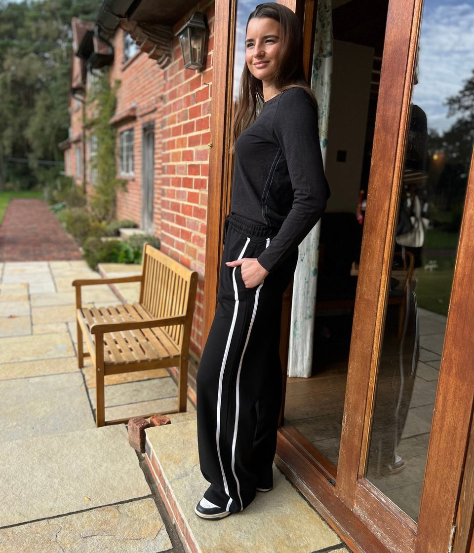 Brave Soul Black Side Stripe Wide Leg Joggers