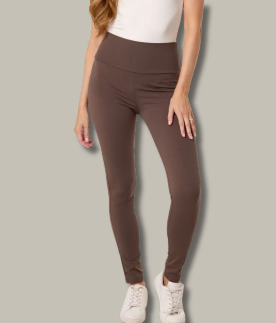 Chocolate Fleece Lined Wide Waistband Leggings