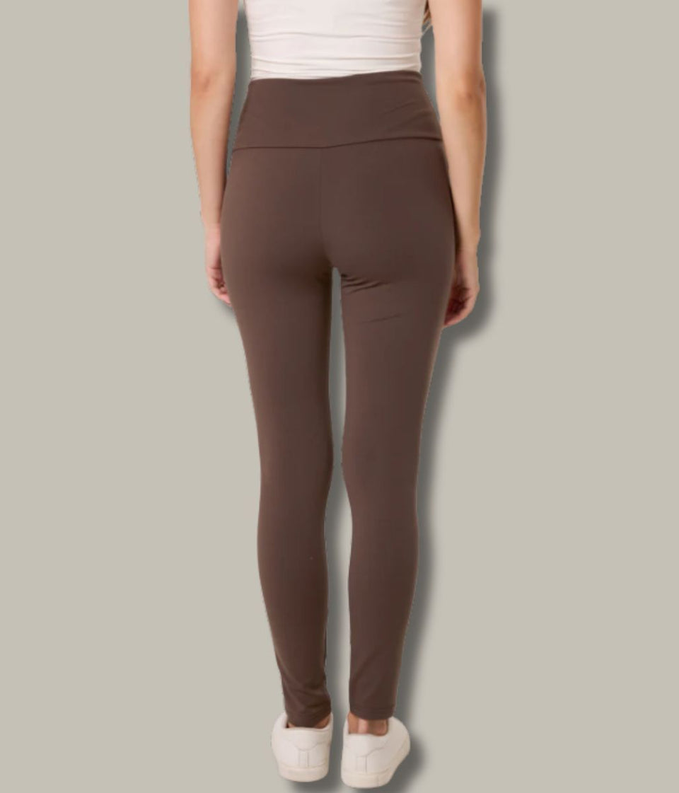 Chocolate Fleece Lined Wide Waistband Leggings