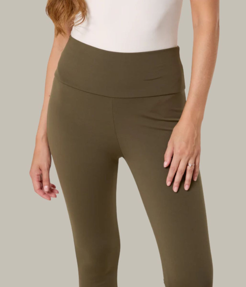 Khaki Fleece Lined Wide Waistband Leggings